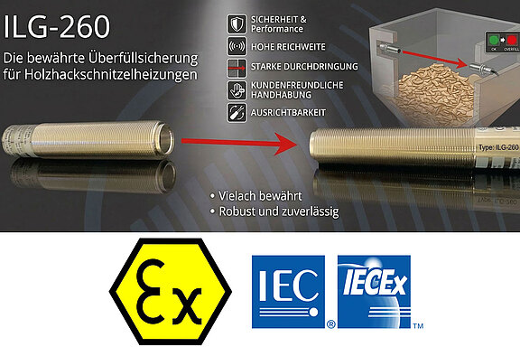 Hochleistungslichtschranke mit Gas- und Staub Ex-Zulassung als Grenzstandüberwachung